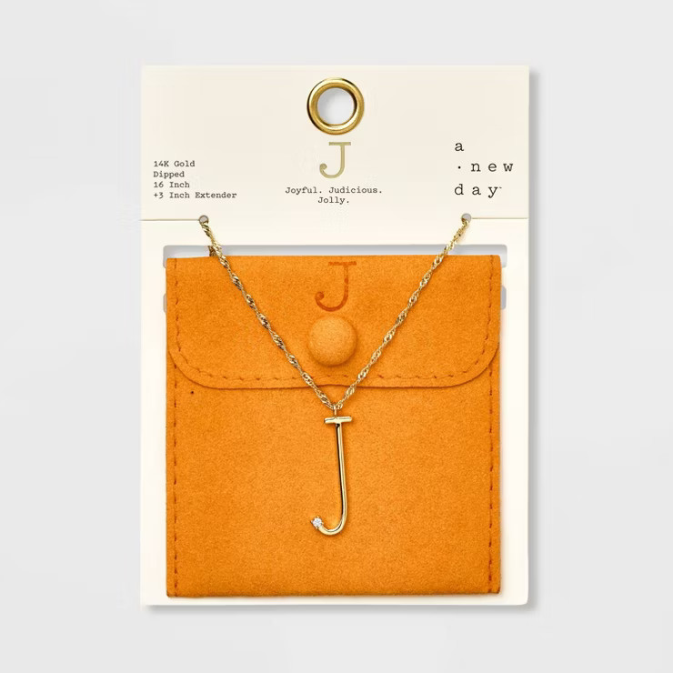 Gold Dipped Scattered Cubic Zirconia Initial Pendant Necklace - A New Day™ Gold | Target