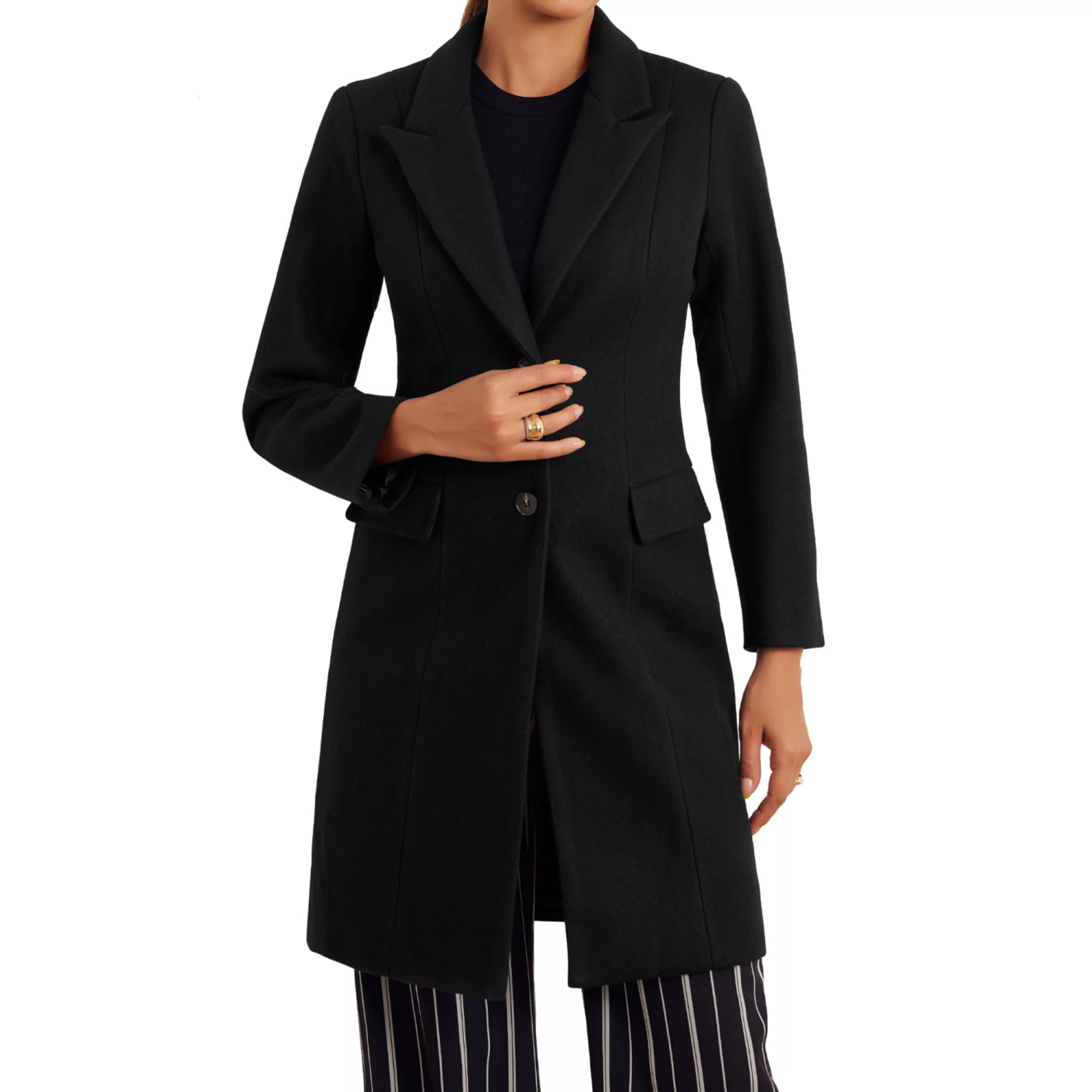 Notch Lapel Coat For Women's Pockets Buttons Elegant Long Sleeve Winter Coats | Kohl's