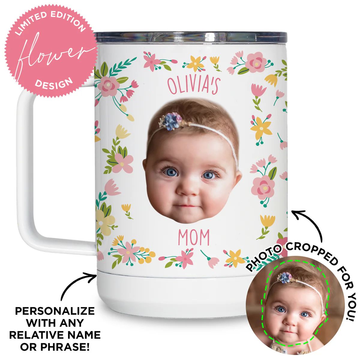 Personalized Baby Flower Travel Mug | Type League Press