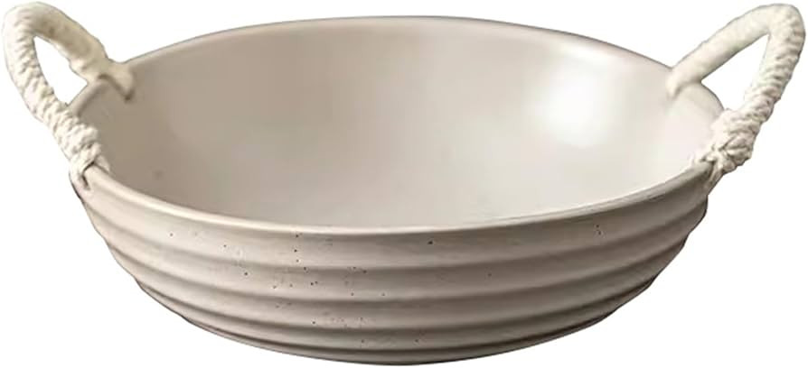 Stoneware Fruit Plate, Double Ear Rope Handle Salad Bowl Plate Retro Restaurant Vegetable Plate C... | Amazon (US)