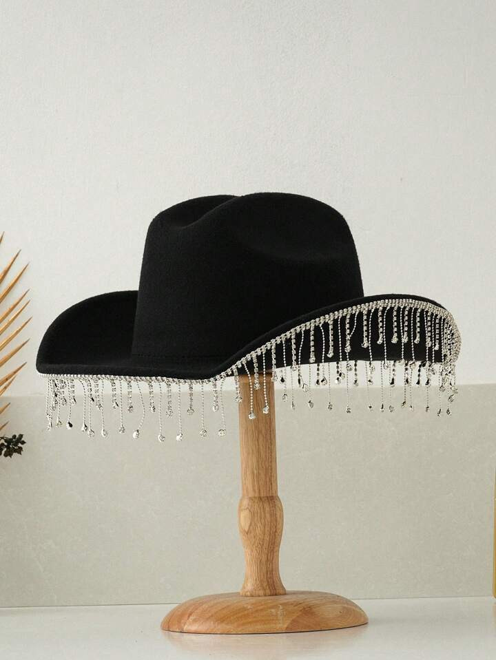1pc Women's Diamond Tassel Cowboy Hat Bridal Hat With Rhinestone Tassel Decoration Cowboy Hat Bri... | SHEIN
