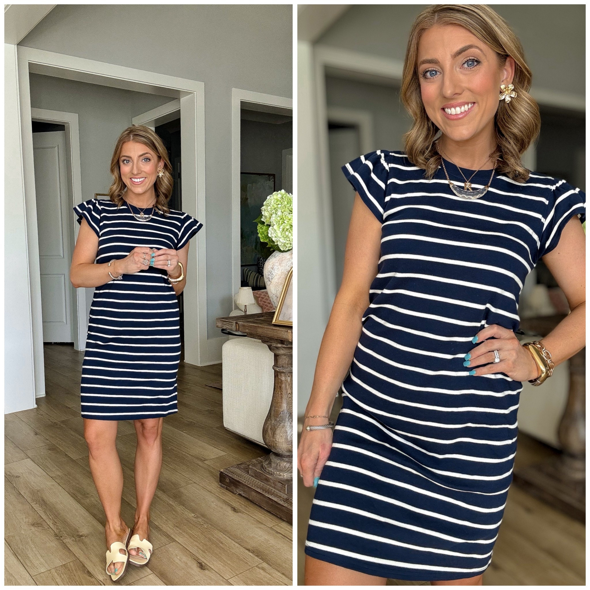 My kind of easy outfit lately 👏🏼 this striped Walmart dress is just $8 (!!) and such a good everyday staple 🥳

Lightweight, comfy, and so easy to throw on for school drop off, errands, or casual days at home. I love the classic navy + white stripes and the cute sleeve detail—it looks way more expensive than it is 🤍

Paired it with simple slides and gold jewelry for an effortless, put-together look you can wear on repeat 🙌🏼

If you’ve been looking for an affordable spring dress, this one is a must grab before it’s gone!

#walmartfashion #walmartfinds #walmartstyle #affordablefashion #budgetstyle #springoutfits #everydayoutfit #ootdstyle #casualstyle #momstyle #stripeddress #easyoutfits #lookforless #under10finds #springstyle

#LTKPetite #LTKSaleAlert #LTKootd