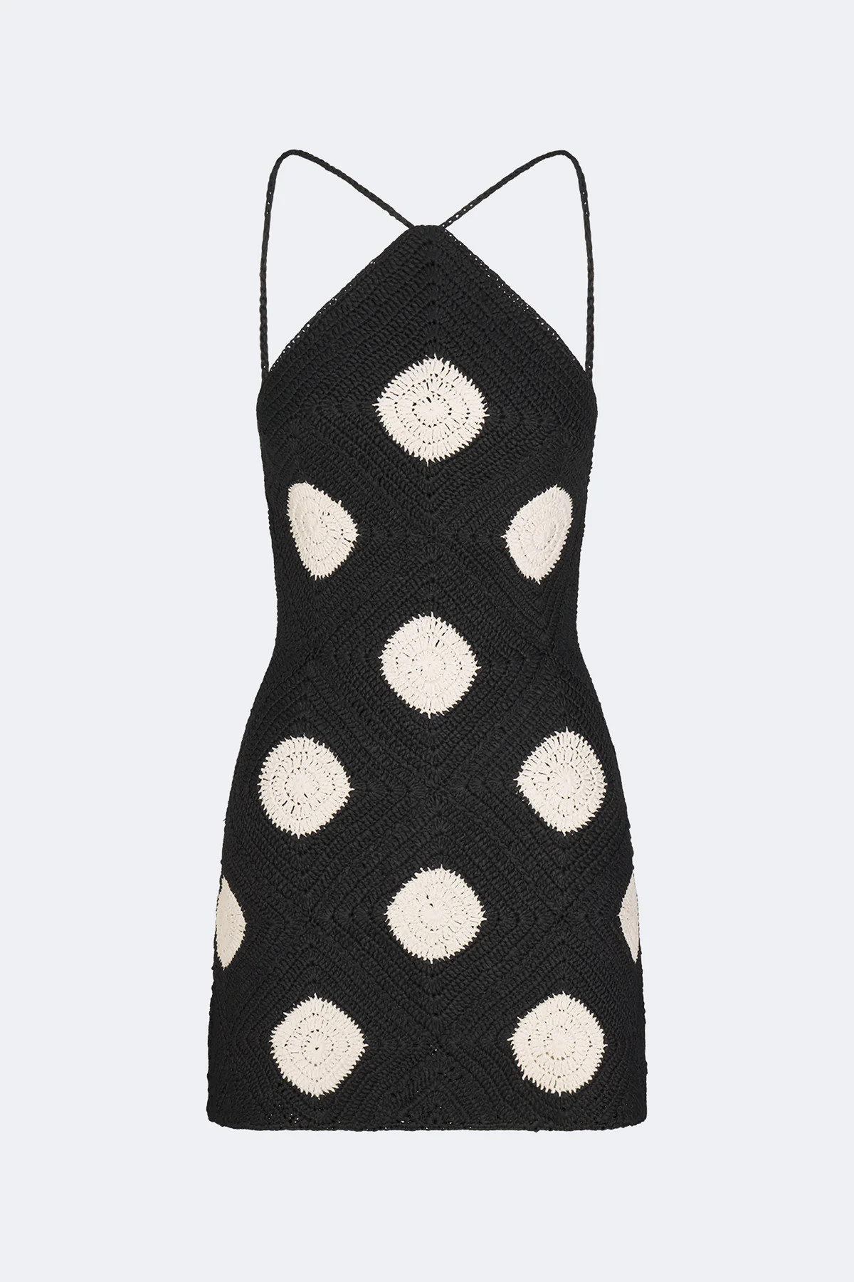 Kit Crochet Mini Dress In Black/Macadamia Polka Dot | Simon Miller