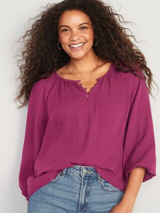 Shirred Double-Weave Long-Sleeve Blouse for Women | Old Navy (US)