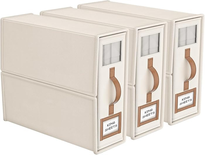 3 Pack Foldable Bed Sheets Set Organizers and Storage(King & Queen Size),Linen Fabric Closet Orga... | Amazon (US)