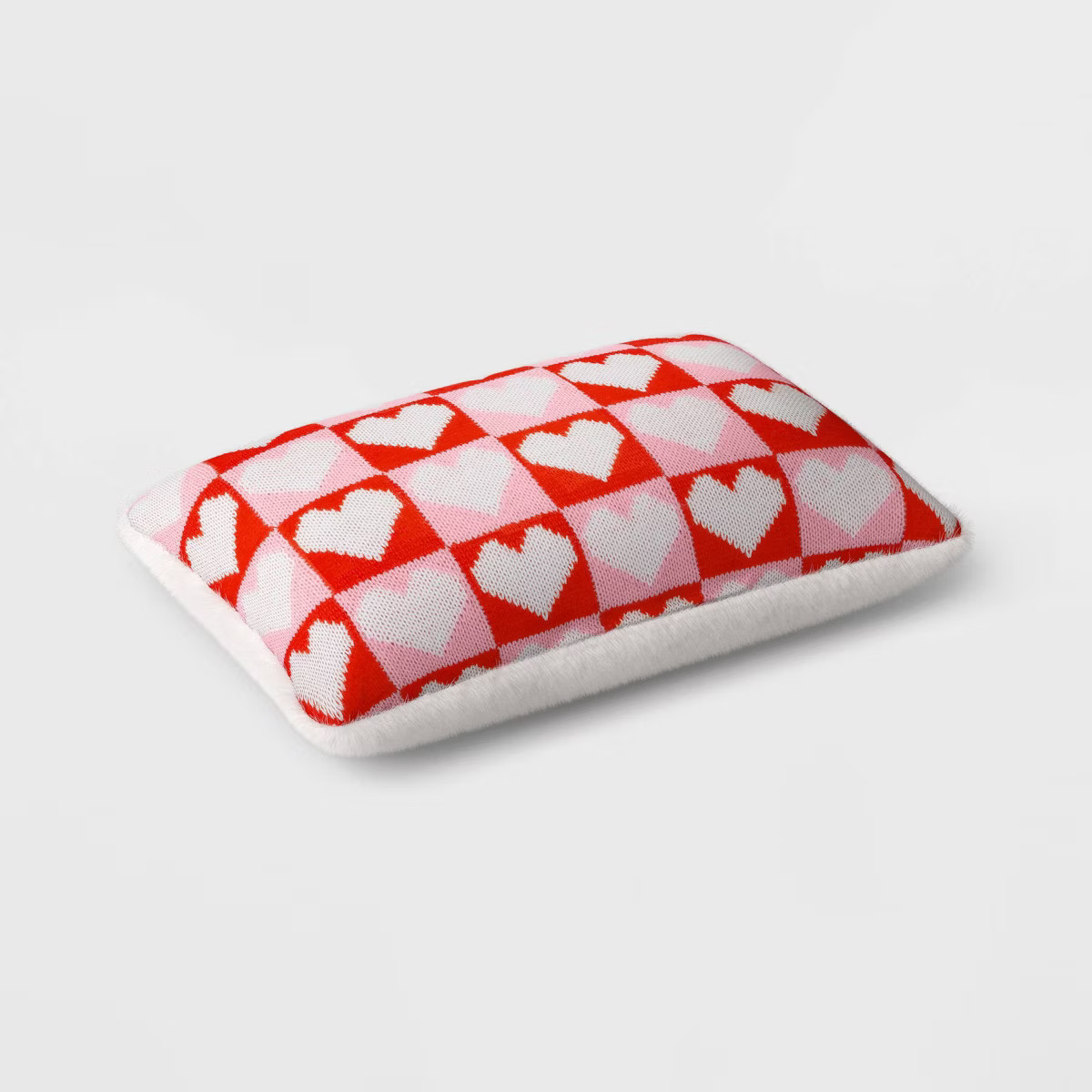 Valentine's Day Knit Checkered Hearts Lumbar Throw Pillow Pink/Red/White - Room Essentials™ | Target