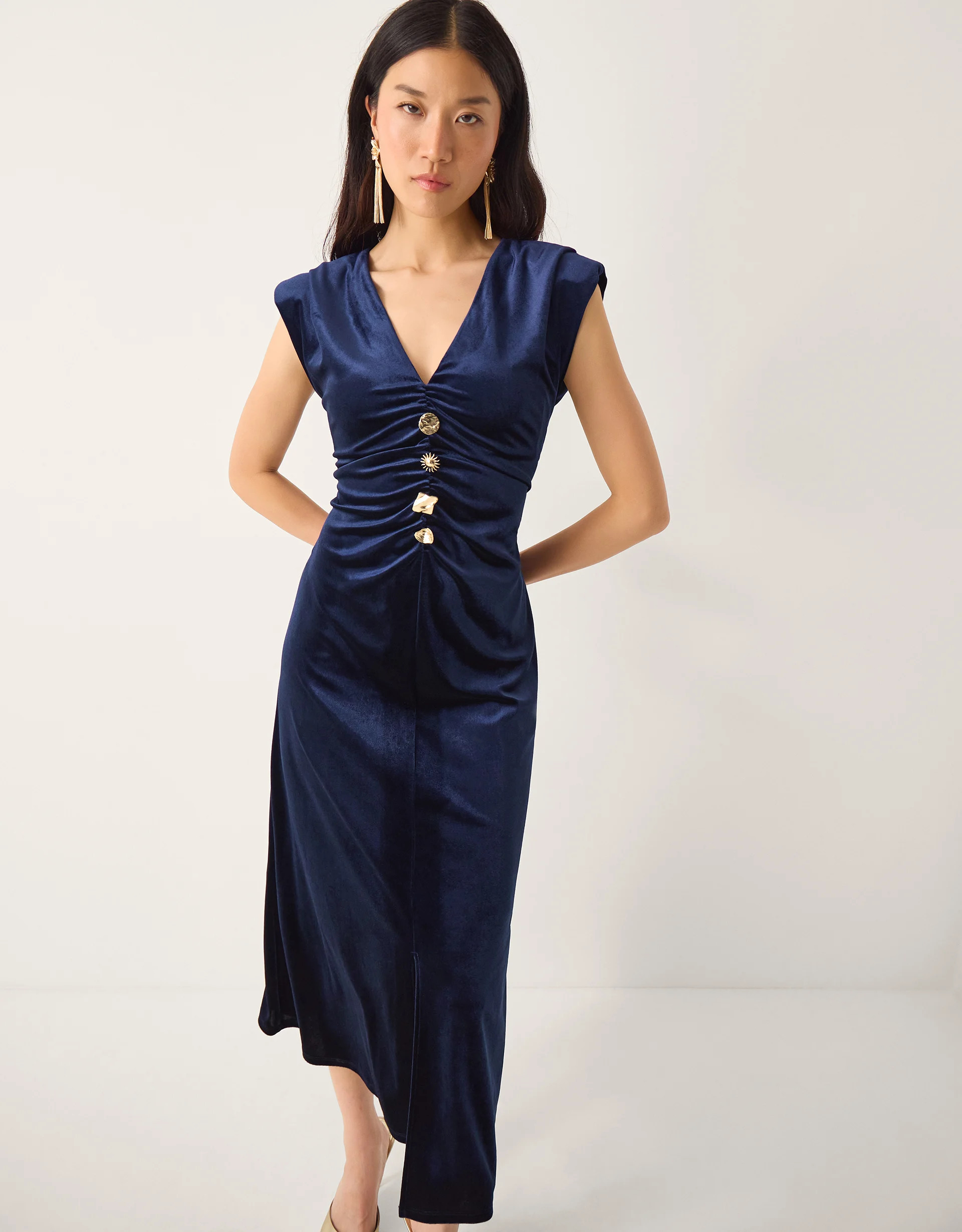 Vana Velvet Sleeveless Midi Dress Blue | Monsoon (UK)