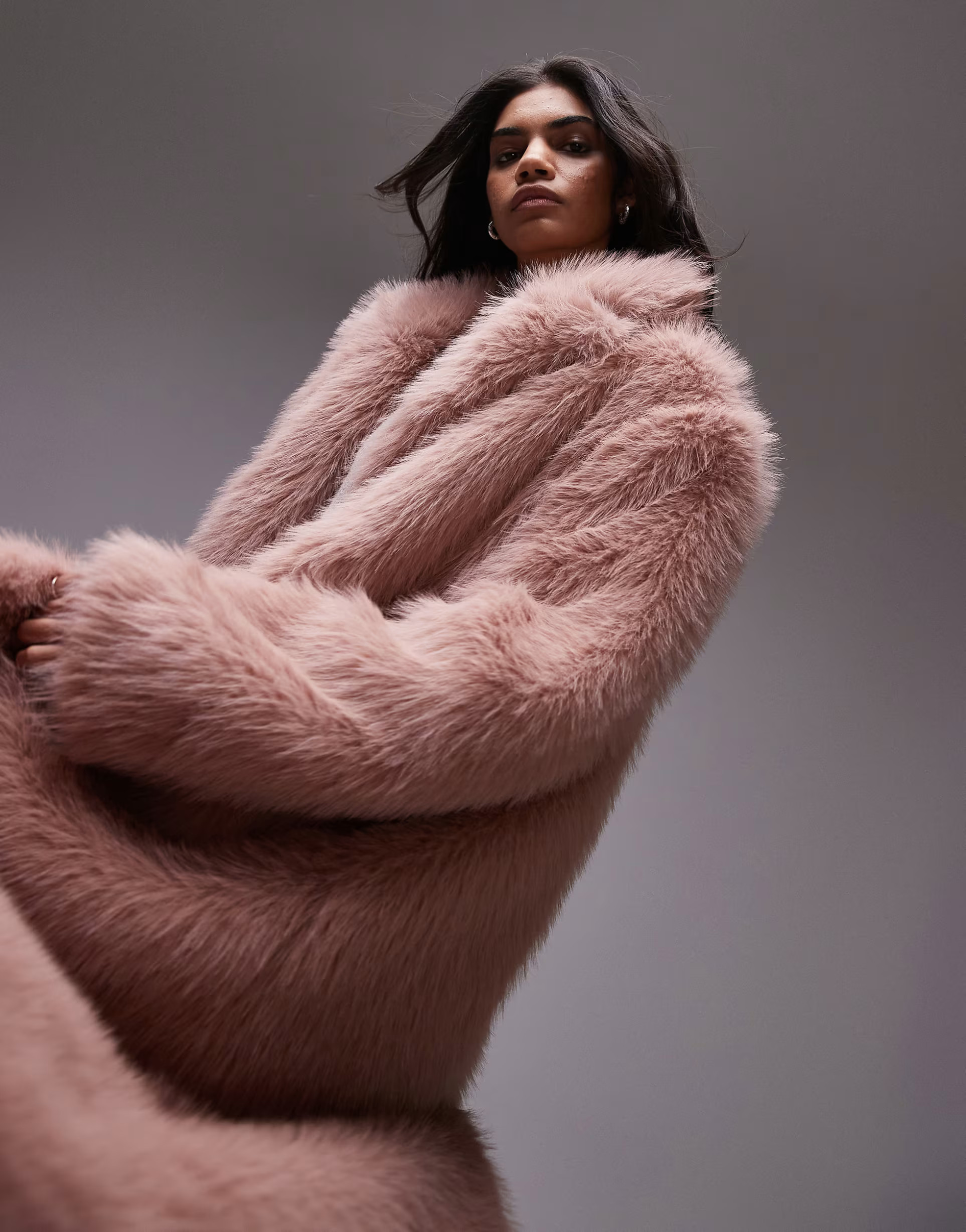 Topshop faux fur long coat in pink | ASOS | ASOS (Global)