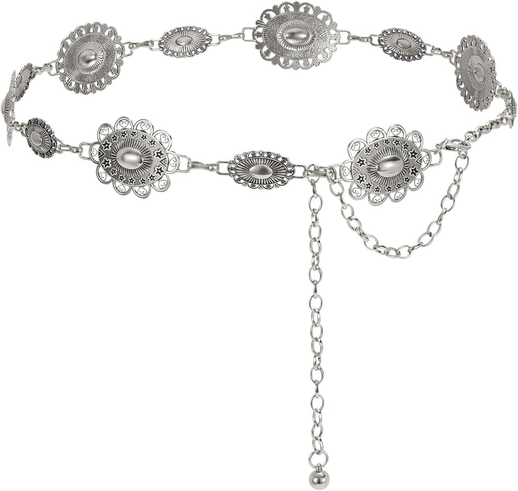 JASGOOD Western Metal Concho Belt for Women Cowgirl Waist Chain for Women Dress Pants | Amazon (US)