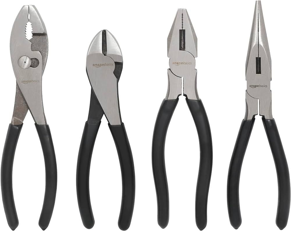Amazon Basics Plier Tools, Set of 4, Silver, Black | Amazon (US)