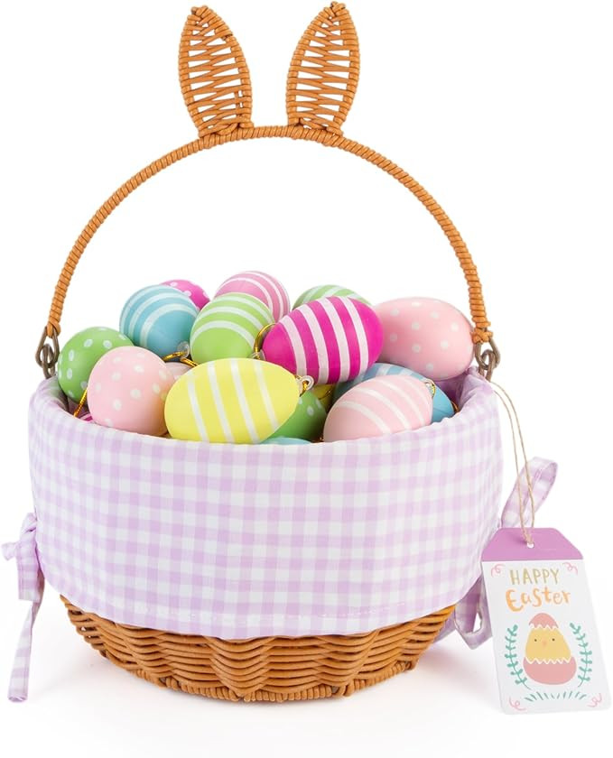 ZIFTY Easter Bunny Basket with Handle Woven Basket with Purple Lining Wicker Empty Egg Basket for... | Amazon (US)