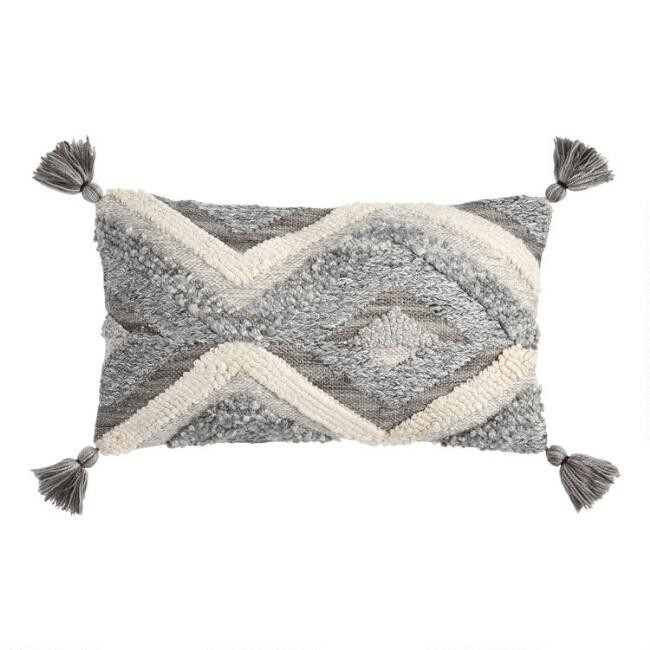 Gray Chunky Woven Shag Lumbar Pillow | World Market