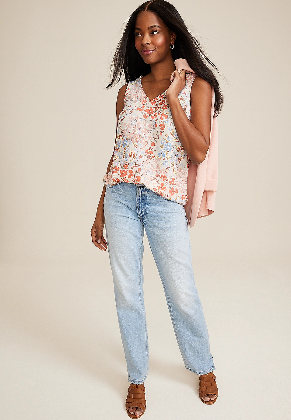 Floral Double V Neck Tank Top | Maurices