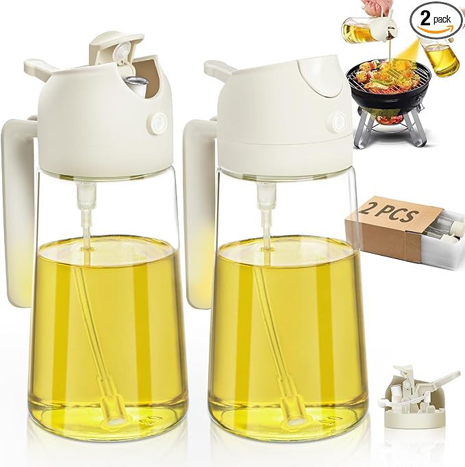 Oil Sprayer for Cooking 2pcs,2 in 1 Oil Dispenser and Oil Sprayer 16oz/470ml-DWTS Glass Oil Spray... | Amazon (US)