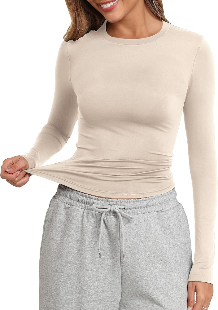 PALINDA Fitted Long Sleeve Shirts for Women Crew Neck Basic Stretchy T-Shirts Casual Layering Tee... | Amazon (US)