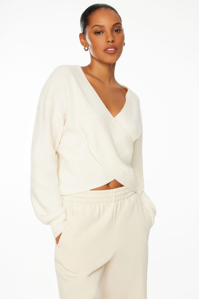 Heavenlyarn™ Long Sleeve Cross Over Sweater | Dynamite Clothing