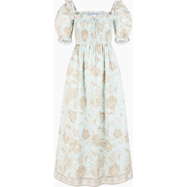 Hill House Home | The Scarlett Nap Dress, Aqua Calico Trellis (Blue, Size Large) | Maisonette | Maisonette