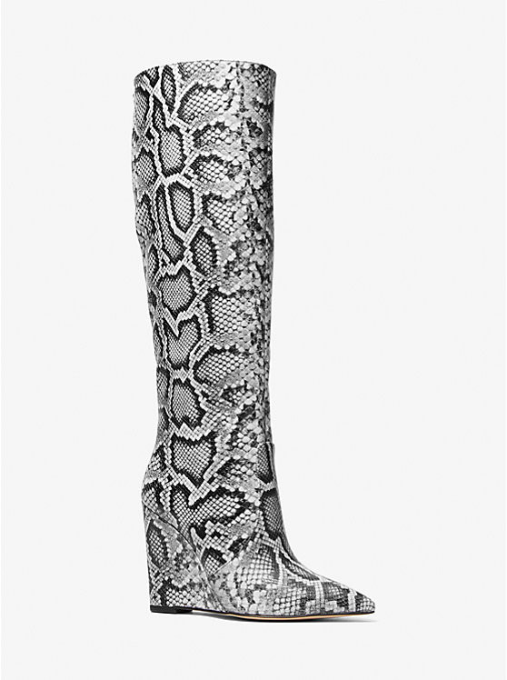 Isra Snake Embossed Leather Wedge Boot | Michael Kors US