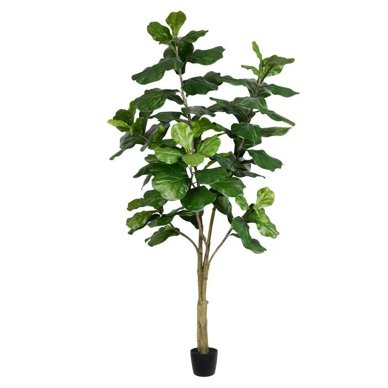 Vickerman Everyday 7' Artificial Green Potted Green Fiddle Tree with 89 Leaves - Lifelike Home Or... | Walmart (US)