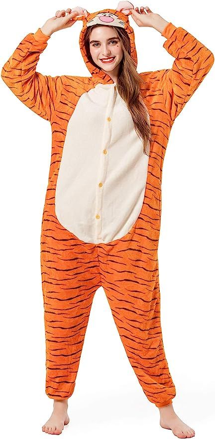 Halloween Tiger Onesie Costume Unisex-adult Animals Tiger Pajamas | Amazon (US)