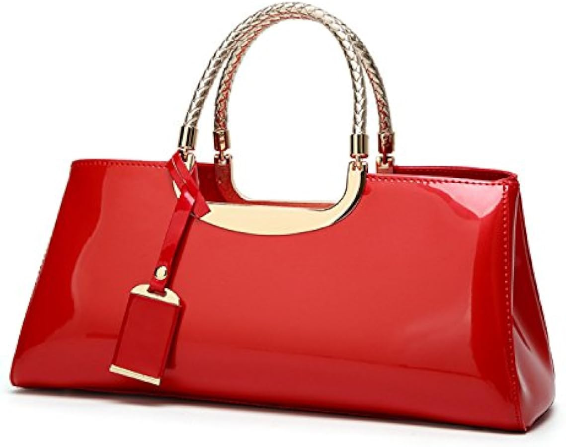 Glossy Faux Patent Leather Structured Shoulder Handbag Women Evening Party Satchel Wedding Satche... | Amazon (US)