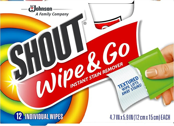 Shout Wipes Stain Remover for Clothes Laundry, Instant Stain Remover and Individually Wrapped, Tr... | Amazon (US)