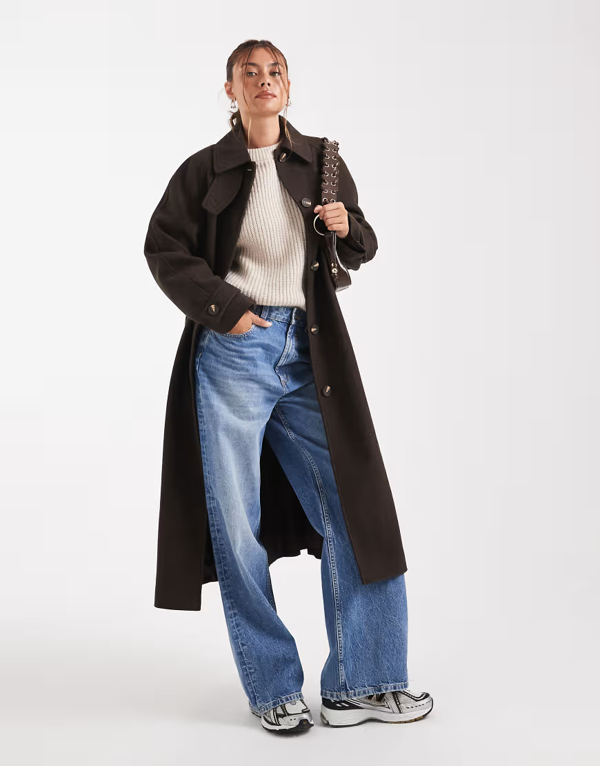 ASOS DESIGN longline car coat in chocolate-Brown | ASOS (Global)