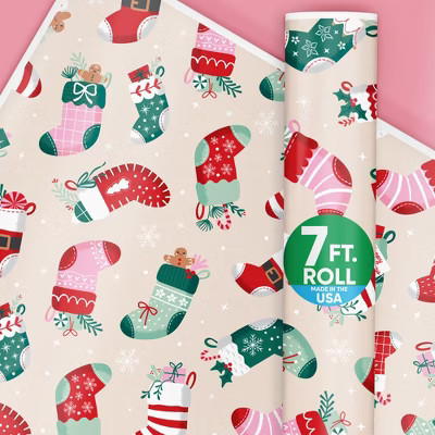 Big Dot of Happiness Christmas Stockings Wrapping Paper, Personalized Winter Holiday Party Gift Wrap, Christmas Socks Gift Paper, 24 in x 7 ft, 1 Roll | Target