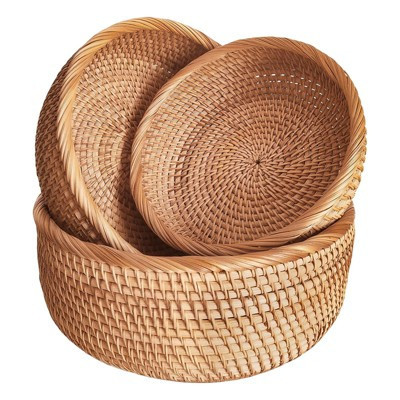 Aoibox Hand Woven Rattan Bread Basket, Natural Wicker Serving Basket for Fruits, Snacks, Vegetables,Kitchen &Dining Counter Organization (Round-Combo) | Target