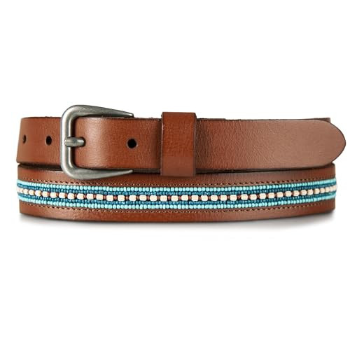 Lucky Brand Womens Turquoise Beaded Leather Belt | Classic | Fashion | Vintage | Cowboy | Casual | Western-Inspired - Tan, Small | Amazon (US)