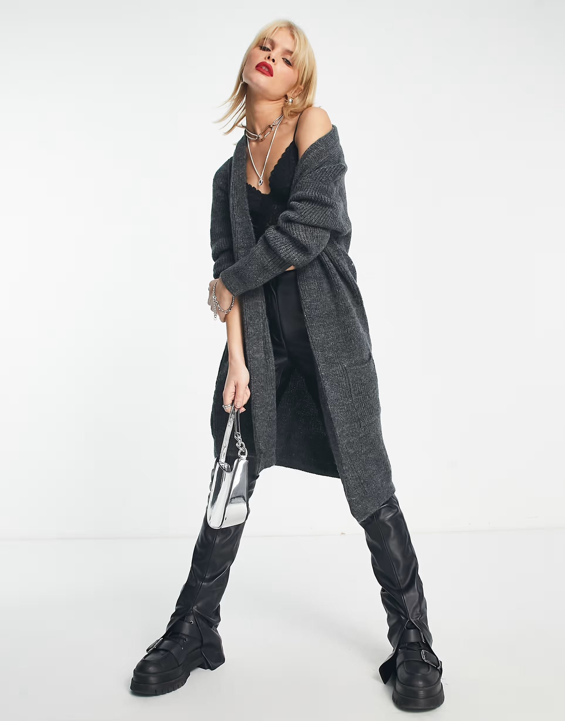 ONLY longline cardigan in charcoal grey  | ASOS | ASOS (Global)