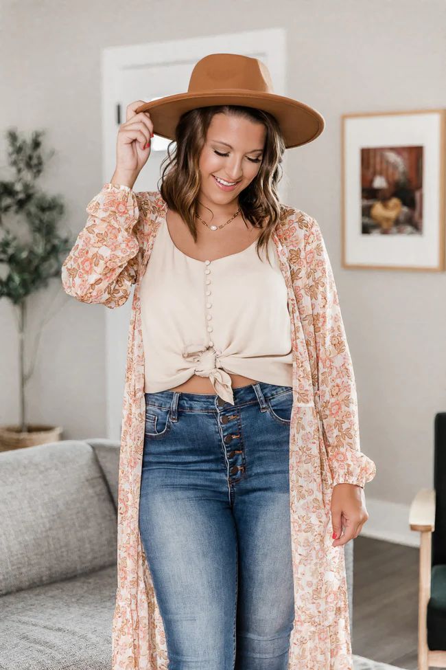 Valley Flower Peach Duster Floral Kimono | The Pink Lily Boutique
