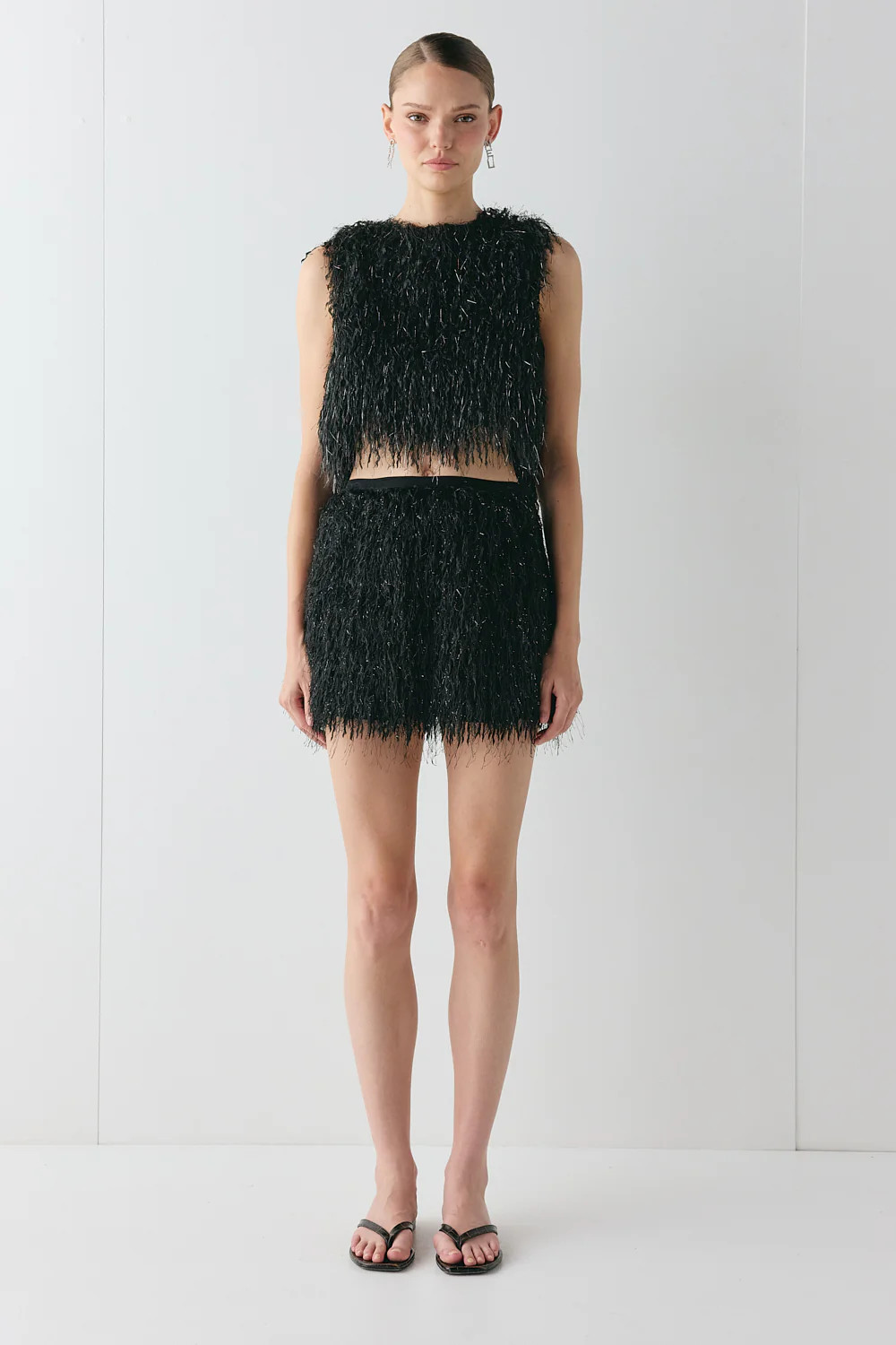 Lucia Fringe Mini Skirt Black | VRG Grl