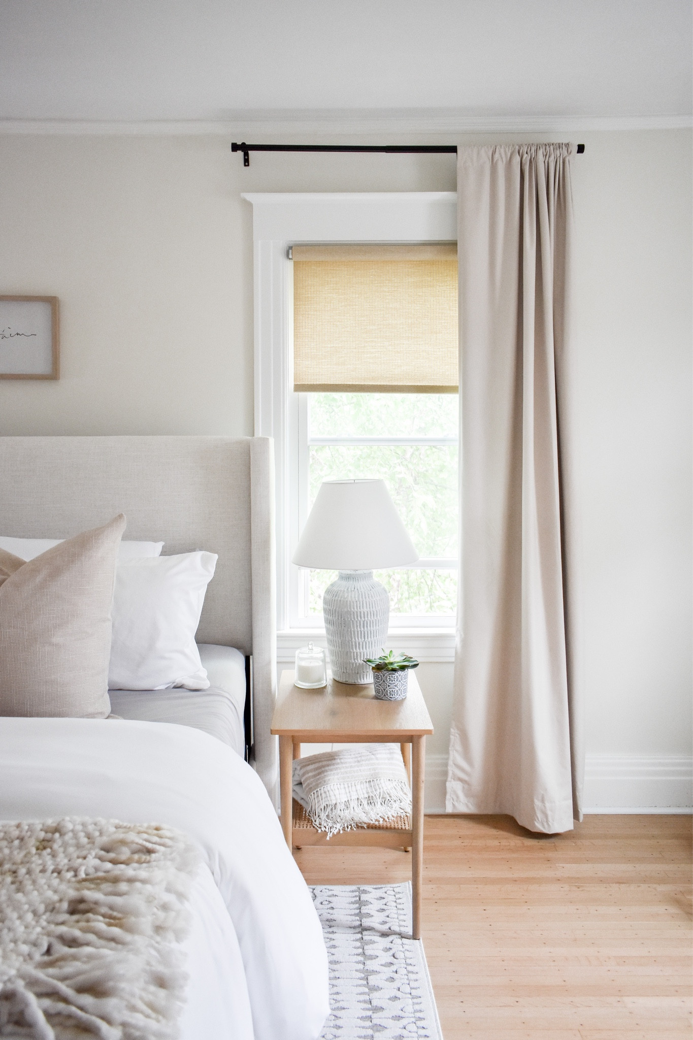 Beautiful airy neutral modern primary bedroom. Target and Amazon decor. Mixes of whites, greys, beiges, taupes. #interiordesign 

#LTKhome