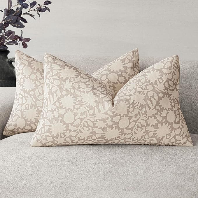 Foindtower Set of 2 Decorative Neutral Floral Throw Pillow Covers Accent Farmhouse Cushion Covers... | Amazon (US)