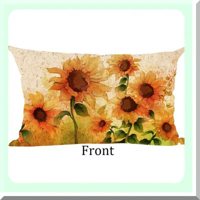 Sunflower Summer Bloom Decorative Pillow Cover - Brown Orange Watercolor Ink Painting Floral Design for Home Living Room Bed Sofa Car - Cotton Linen L | Wayfair North America