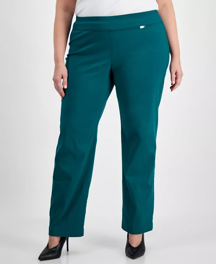I.N.C. International Concepts Plus Size Mid-Rise Pull-On Straight-Leg Pants, Created for Macy's -... | Macy's