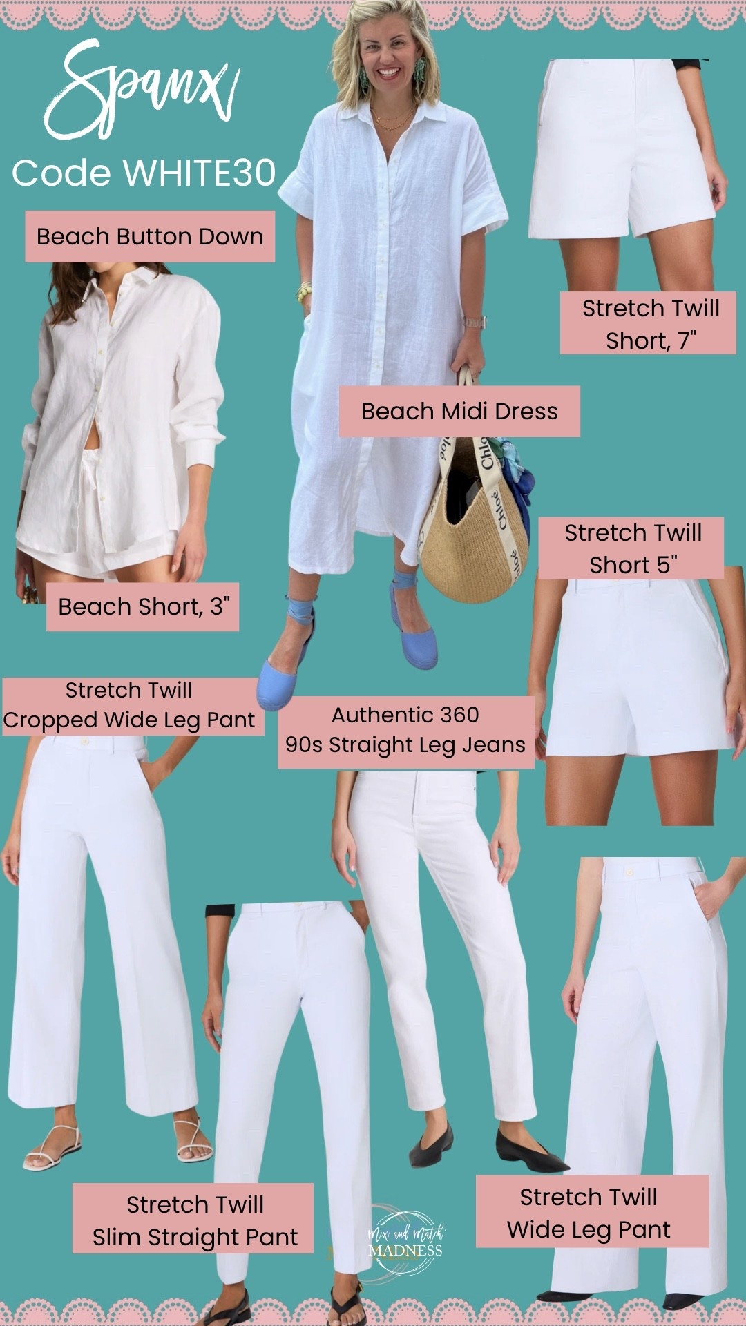 Spanx White Sale 5/20-5/25
30% off select items with code WHITE30.
This includes denim, swim cover-ups, Stretch Twill, and more.

My sizes....
Poplin Buttondown - xs
Twill Cropped Pants - xs petite
Beach Dress - small
Beach Button Down - small
Beach Shorts - small

#LTKdayinmylife #LTKSeasonal #LTKSaleAlert
