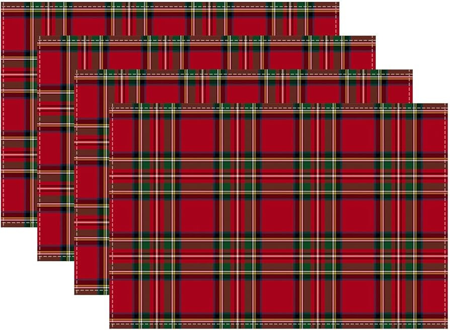 Christmas Placemats Set of 4,Red Green Buffalo Plaid Table Mats 12x18 Inch,Winter Xmas Holiday He... | Amazon (US)
