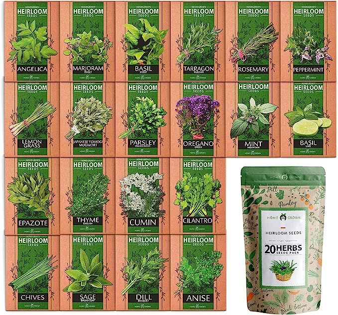 HOME GROWN 20 Culinary Herb Seed Vault - Heirloom and Non GMO - Seeds for Planting for Indoor or ... | Amazon (US)