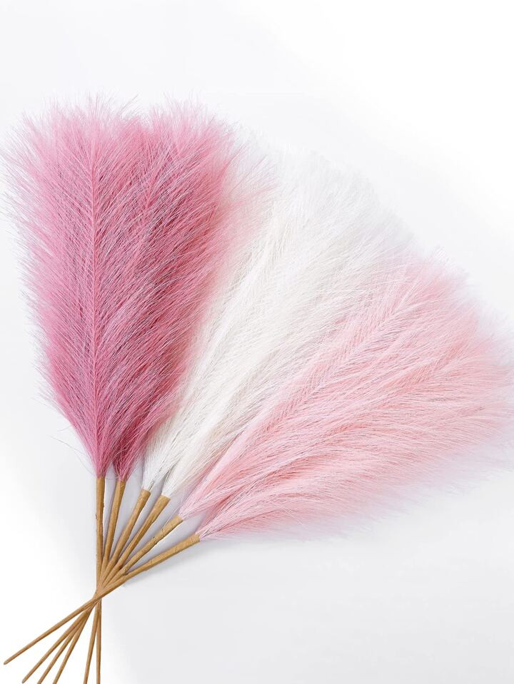 9pcs Artificial Pampas Grass Valentine'S Day Decoration, Pink, White, And Camel-Colored Fake Reed... | SHEIN