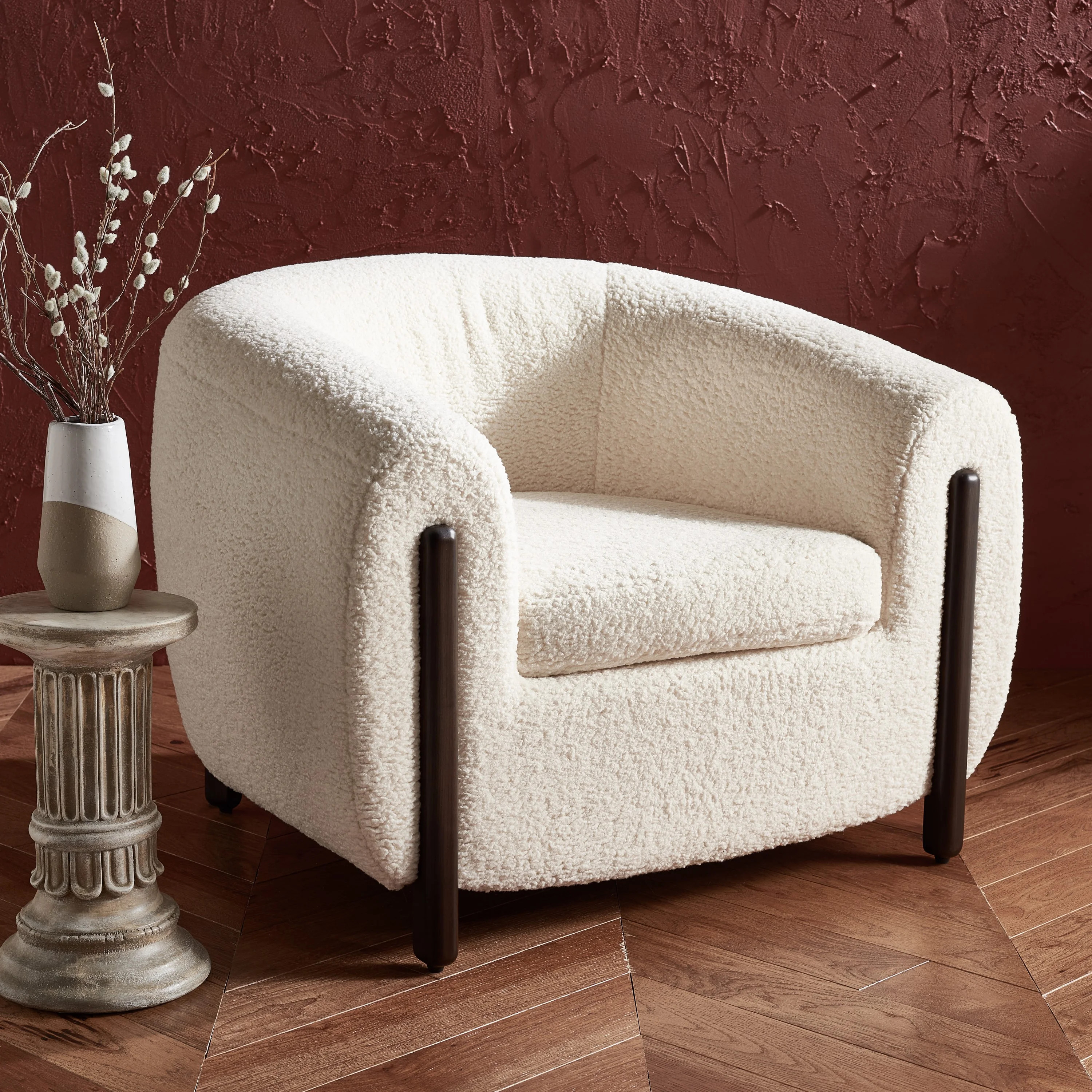 SAFAVIEH Couture Westley Modern Faux Lamb Wool Solid Accent Chair, Ivory | Walmart (US)