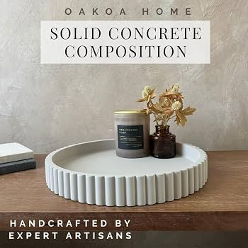 OAKOA Round Decorative Tray for Coffee Table Tray Decor - Concrete Round Tray Home Decor Tray - C... | Amazon (US)