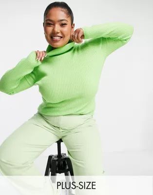 COLLUSION Plus ribbed roll neck jumper in bright green | ASOS (Global)