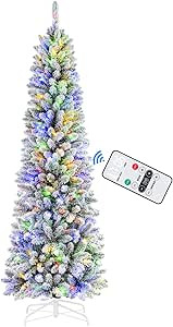 SHareconn 6ft Prelit Artificial Snow Flocked Pencil Christmas Tree with Remote & Timer, Premium H... | Amazon (US)
