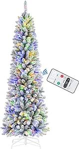 SHareconn 6ft Prelit Artificial Snow Flocked Pencil Christmas Tree with Remote & Timer, Premium H... | Amazon (US)