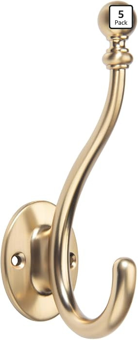 TUNNY Towel Hooks Bathroom - 5 Pack Champagne Bronze Coat Hook Robe Hooks Decorative Wall Hooks f... | Amazon (US)