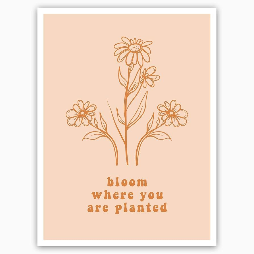 Bloom Where You Are Planted Quote Poster | Minimal Botanical Print | Modern Peach Poster | Plant ... | Amazon (US)
