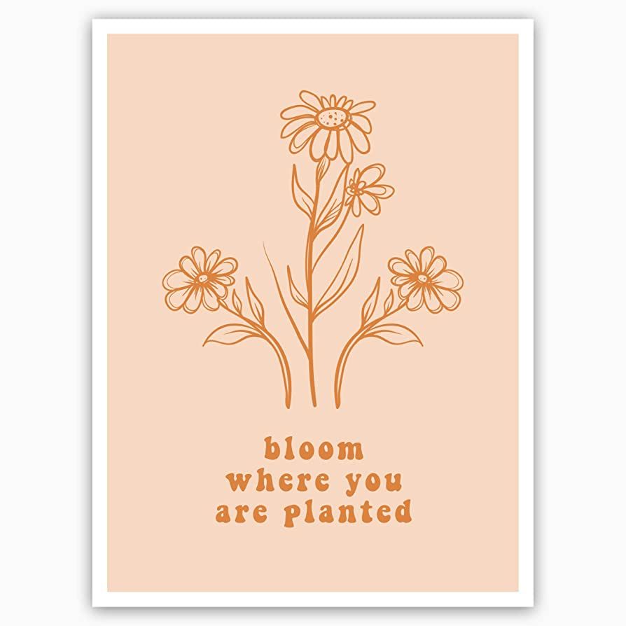 Bloom Where You Are Planted Quote Poster | Minimal Botanical Print | Modern Peach Poster | Plant ... | Amazon (US)