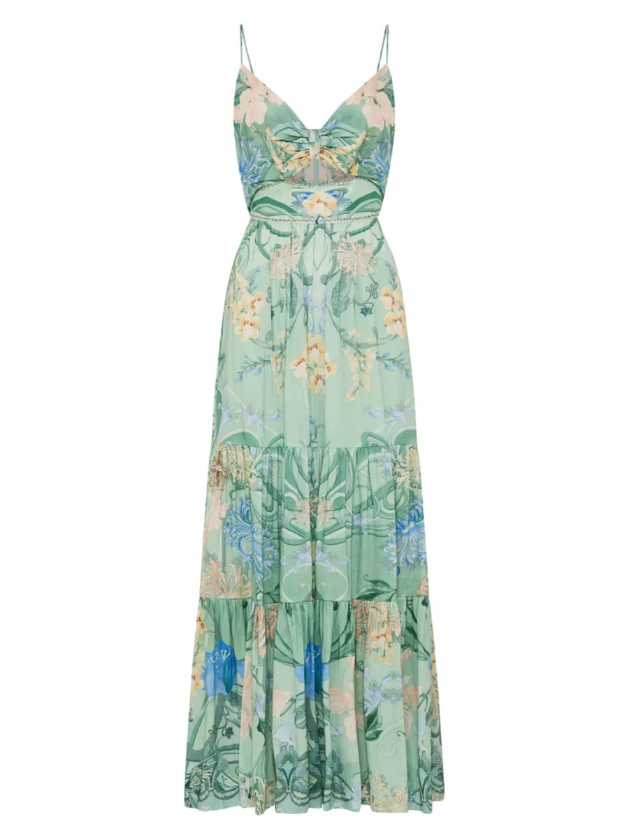 Twist-Front Cut-Out Printed Midi-Dress | Saks Fifth Avenue